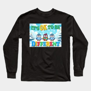 It's Ok To Be Different Autism Awareness Penguins Snowy Winter Background Variation Long Sleeve T-Shirt